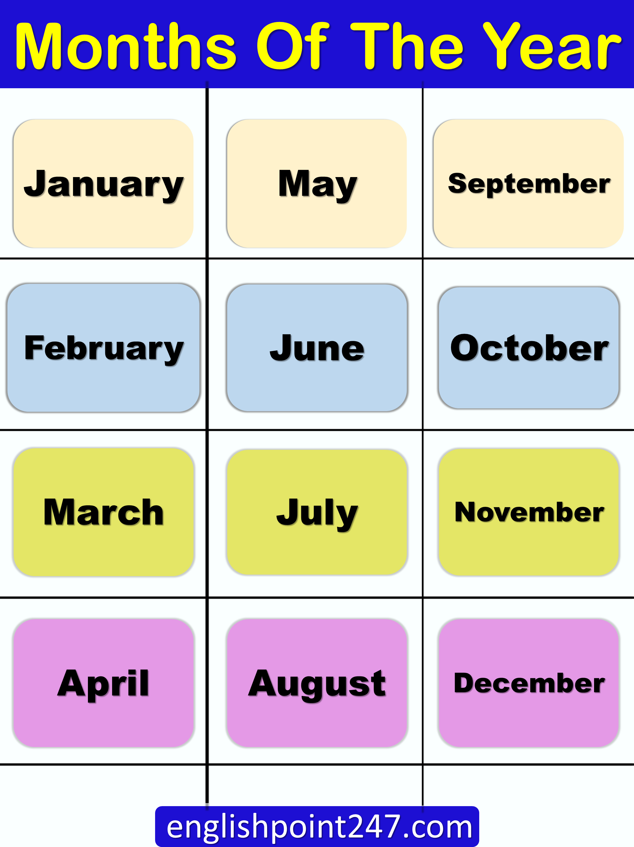 List Of 12 Months Of The Year Names In English Englishpoint247